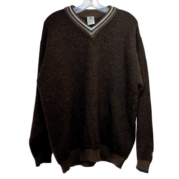 Columbia Shetland Wool Sweater Tennis Varsity Men's LG V-Neck Pullover Brown Y2K - Picture 1 of 3